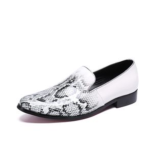 Spring autumn Pointed Toe shoes men formal oxford shoes white snake pattern low slip-on dress shoes for men size 38-46