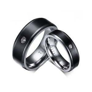 Black Matte Finished CZ Stone Wedding Ring Titanium Simple Design Diamond Engagement Ring