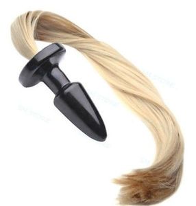 Bondage Blonde Horse Tail Whip Pony Plug Cosplay Animal PET Game Toy Insert Role Play #R46