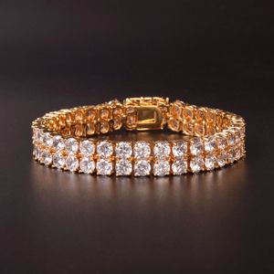 New Men's Tennis Chain Bracelet Two Row Charm Hip Hop Jewelry Ice Out Cubic Zircon Gold Silver Color CZ Bracelets