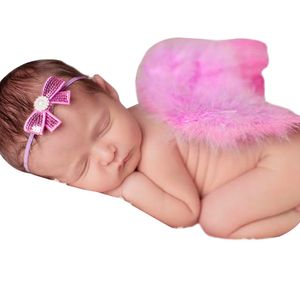 Newborn baby pink angel wing with bow headband photo set Infant Cosplay costume photography props wings Hair Accessories BAW15