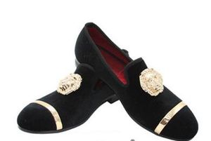 Nova Moda Top De Ouro e Toe De Metal Dos Homens de Veludo Vestido sapatos italiano mens vestido sapatos Handmade Loafers AXX668