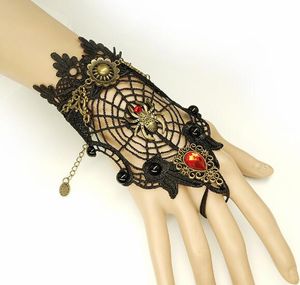 Estilo quente pulseira Do Vintage teia de aranha anel de renda preta mitten correspondência de ornamentos Halloween moda clássico requintado elegância