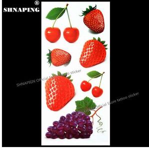 Shnapign Cherry Strawberry 3D一時的なタトゥーボディアートフラッシュタトゥーステッカー19 * 9センチ防水スタイリングタトゥーの家の装飾ステッカー