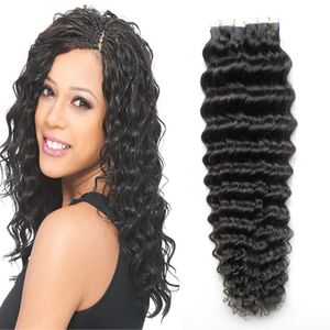 Tape In Human Hair Extensions 100g(40pcs) Skin Weft Tape Hair Extensions Unprocessed Virgin Brazilian Deep Wave Hair 16" 18" 20" 22" 24" 26"