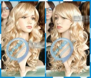 Ly cs billig försäljning dansparty cosplays cos peruk ny mix blond peruk lång lockigt hår peruk sned lugg lugg