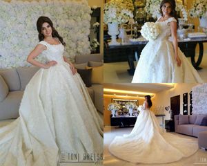 Dubai Arabic Luxury Ball Gown Wedding Dresses Square Neck Lace Applique Beaded Sequins Country Wedding Gowns Plus Size Vestido de Novia