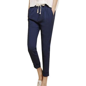 2017 Summer Harem Pants Women High Elastic Waist Loose Coon Linen Solid Nine Pants Plus Size Pockets Casual All-match Trousers