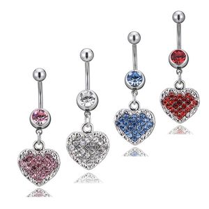 Wholesale bell tin resale online - Women Heart Crystal Belly Button Rings Belly Navel Piercing Stainless Steel Body Piercing Barbell Gift