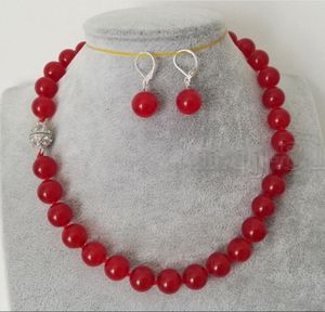 12 mm rote Jade-Halskette mit runden Edelsteinperlen