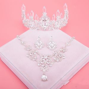 2018 Cheap Set Crowns Necklace Earrings Alloy Crystal Sequined Bridal Jewelry Accessories Wedding Tiaras Headpieces Hair