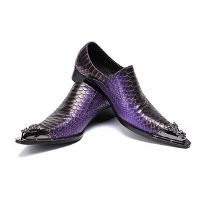 New Fashion Purple Genuine Leather Men Shoes Business Wedding Dress Shoes Italian Men Brogue Shoes Plus Size