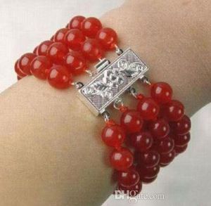 Charmant! 4Row Natural Red Jades Perles Bracelet 7.5 femmes bijoux Livraison gratuite