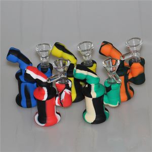 High quality new arrival Portable Mini Silicone bongs Hookah Smoking Pipes Dry Herb water Pipe silicone Percolator Bong bubbler dab rigs