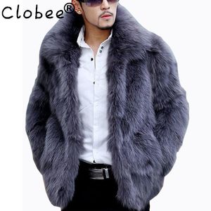 Mens Faux Fur Coats Winter Solid Color Long Sleeve Stand Collar Fur Coat Male 4XL Cardigan Casual Leather Jacket Fur Men 5XL
