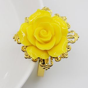New 5pc yellow Rose Decorative gold Napkin Rings Napkin Holder Wedding Party Dinner Table Decoration Intimate Accessories