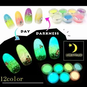 Japonês luminosa deriva areia em pó poeira Phototherapy Nail Art decoração Glitter Glow Nails produto do salão de beleza