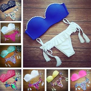 Frau Badeanzug Sexy Blumendruck Dreieck Zwei Stücke Anzüge Dame Bademode Femme Bikini Bh Verband Quasten Mode 20zy V