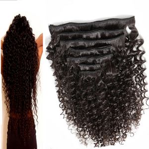 100 г Натуральный цвет 7 штук / набор FIRE Virgin Mongolian человеческие волосы 4A / 4B / 4C AFRO Kinky Curly Clip в расширении волос