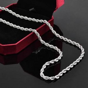 KASANIER 4MM width 16inch-24inch Silver Rope Chains Necklace silver fashion jewelry high quality free shipping