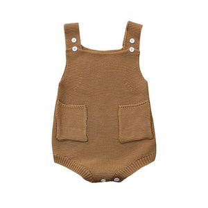 신생아 아기 소녀 단단한 니트 유아 포켓 Jumpsuit 의류 Romper Outfit D50