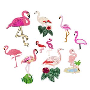 10 pcs Flamingo Patches bordados para sacos de roupa Ferro na transferência Aplique patch para jeans de vestido DIY costurar em bordado crianças adesivos