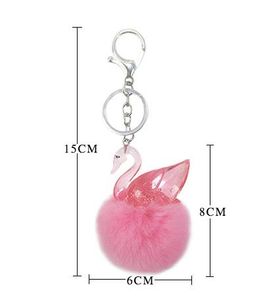 Party Favor Nyckelring Pompom Nyckelring Charm Ball Akryl Svan Äkta kaninpäls 6 cm boll Äkta mjuk fluffig handväska hänge Julklappar