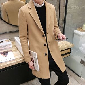 Mäns ullblandningar 2021 Vinterrock Män Fritid Lång sektioner Woolen Coats Pure Color Casual Fashion Jackets / Overcoat