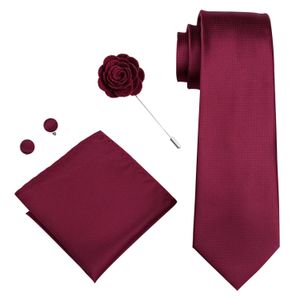 Luxury Men's Tie Wine Red Corsage Handkerchief Cuffs Necktie Set Business Party Wedding Free Shipping 2018 New Listing LDNX0023