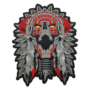 Free Shipping LARGE HORNED CHIEF DEATH SKULL INDIAN MOTORCYCLE BIKER BACK PATCH 11" MC RIDER Vest Patch