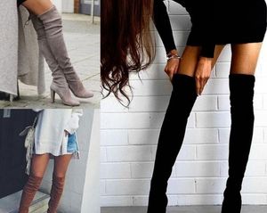 2018 Höst och vinter Utländsk handel New European och American Sharp Pointed Heel Side Zipper Knee Boots Elastic Boots Kvinna Kvinna