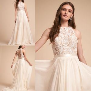 2018 BHLDN Sexy Beach Wedding Dresses Jewel Neck Lace Applique Simple Plus Size Boho Bridal Gowns Custom Made Floor Length Wedding Dress