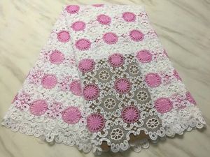 5 Metros / pc Moda branco e rosa flor leite africano laço de seda bordado tecido de renda francesa de malha com para o vestido BM14-2