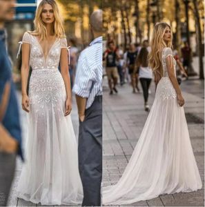 Gali Karten 2019 Najnowsze suknie ślubne Czapka Złudzenie Złudzenie Krótki Rękaw Koronka Aplikacja Suknia Bridal Suknia Train Backless Line Sukienka ślubna