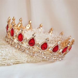 Principessa Tiara Spettacolo Corona rotonda completa Accessori per capelli da sposa da sposa Gioielli Cristallo Strass Copricapo Copricapo Rosso Blu Verde Diademi