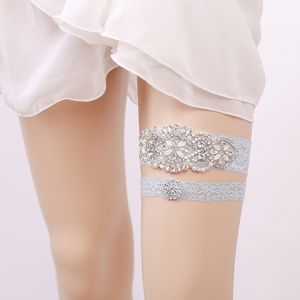 Blue Bridal Garters Crystals Pearls for Bride Lace Wedding Garters Belt Size From 15 to 23 inches Wedding Leg Garters Real Pi54529297F
