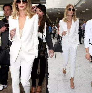 Witte vrouwen pak twee stukken jas broek carrière formele pakken straatkleding knappe avondjurken feestkleding prom jurken broek stijl