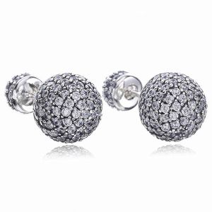 Gerçek 925 Ayar Gümüş Doğal Kristal top Küpe fit Pandora tarzı Gümüş Takı Kadınlar için Elmas disko Boncuk düğme küpe
