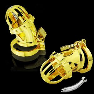 luxurious 24k Gold Plated Male Chastity Lock Device Metal Belt Bird Cage #T90