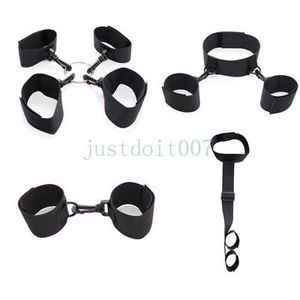 Manette sexy in nylon per bondage Polsini alla caviglia Polsini al collo Collare nero Set Schiavo di ritenuta R98