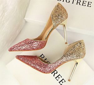 2018 Gradient Kolor Damski Heel Heel Wedding Buty Ślubne Jedwabne Stain Eden Obcasy Obuwie do Wedding Evening Party Party Buty