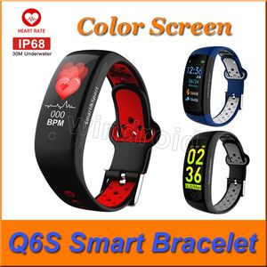 Q6S Smart Armband Färger 3D Dynamiskt blodtryck Hjärtfrekvens Monitor SmartBand Wristband IP68 Vattentät Sport Fitness Watch Band