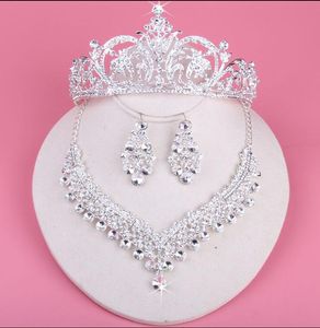 Bridal Crowns For Brides Sparkling Necklace Set Wedding Diamante Pageant Tiaras Hairband Crystal Prom Pageant Hair Jewelry Headpiece Silver