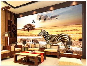 Papel de Parede 3D Beställnings- fotoural Bakgrund Afrikansk Grassland Zebra Eagle Dekorativ Målning Bakgrundsbilder Vardagsrum Bakgrundsvägg