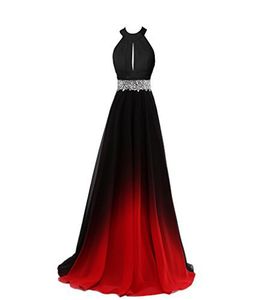 2018 New Sexy New Ombre Long Evening Prom Dresses Chiffon Beaded A Line Plus Size Floor-Length Gradient Formal Party Gown QC1243
