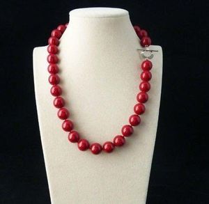 8mm Coral Red Color South Sea Shell Pearl Round Gems Necklace 18"