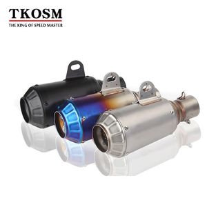 TKOSM Burning Blue Black Stainless Steel 51mm Motorcycle Slip On GP Exhaust Pipe System Silencer Muffler with sticker