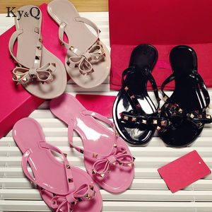 Slippers Women Bow Knot Flat Sandals Girls Flip Flops Summer Shoes Cool Beach Slides Jelly 35-41