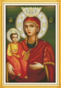 Madonna Child 16イエス・キリスト教の装飾絵画、手作りクロスステッチ刺繍針仕事セットCanvas DMC 14ct / 11ct