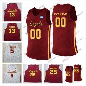 Custom Loyola Chicago Ramblers College Basket Vit Röd Stitched Any Name Number # 13 Clayton Custer 25 Cameron Krutwig Ncaa Jersey S-4XL